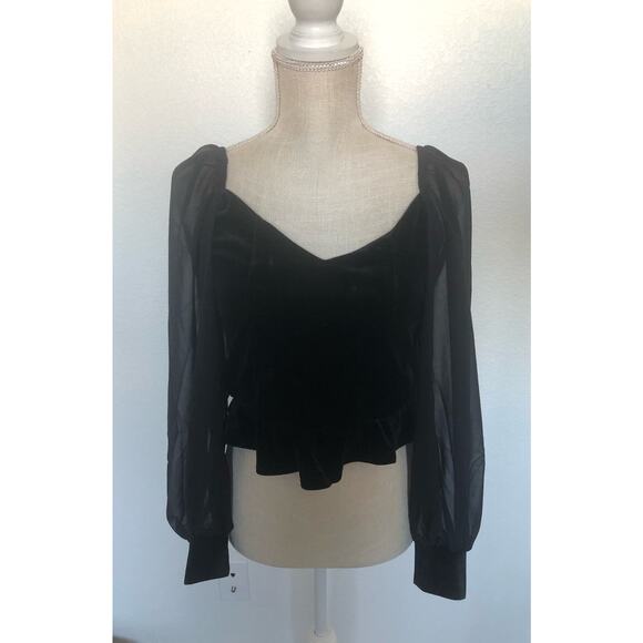 Band Of The Free Black Velvet and Sheer Crop Blouse -M - Picture 1 of 3